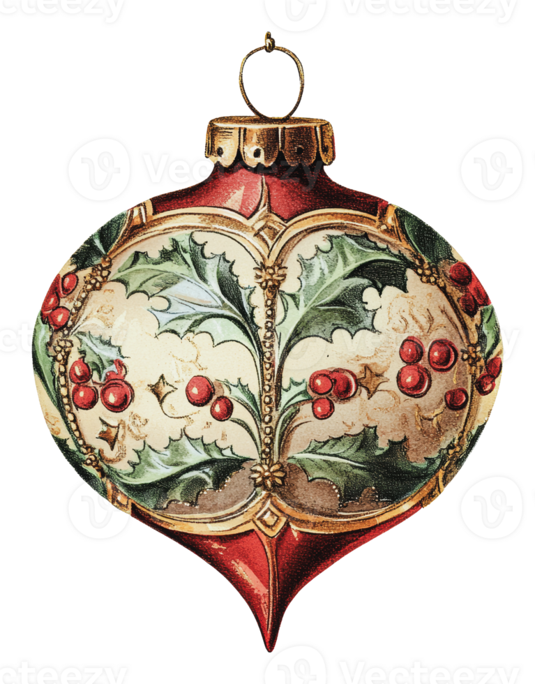 Vintage Christmas ornament with holly design png