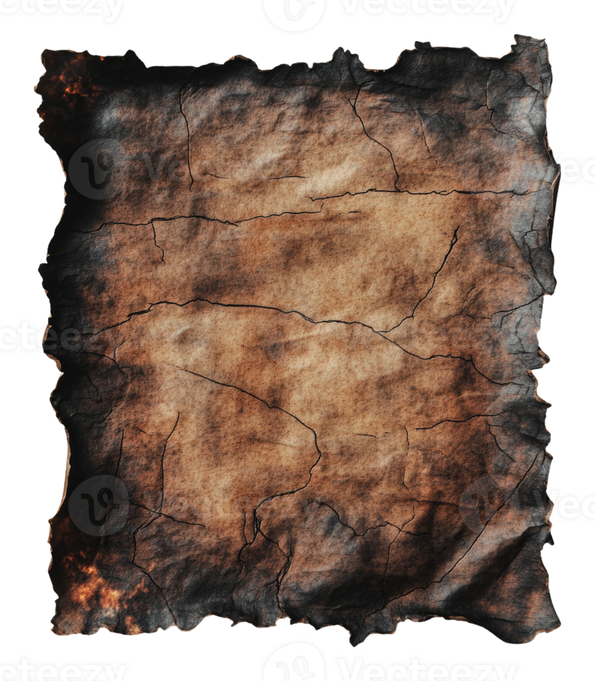 Old parchment with burnt edges and cracks png