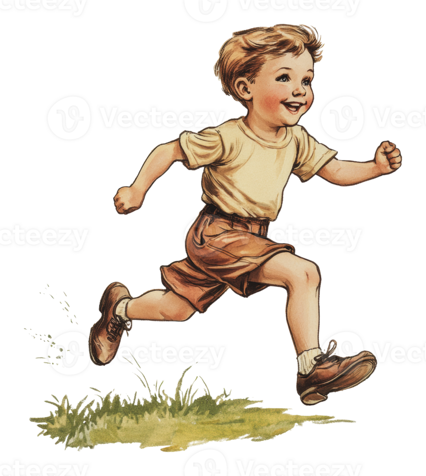 Happy boy running on grass in a sunny day png