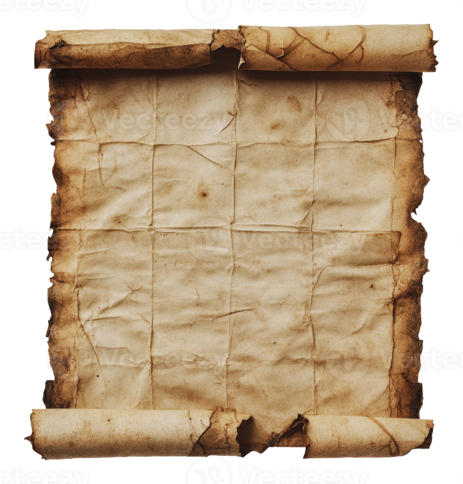 Ancient parchment with worn edges and creases png