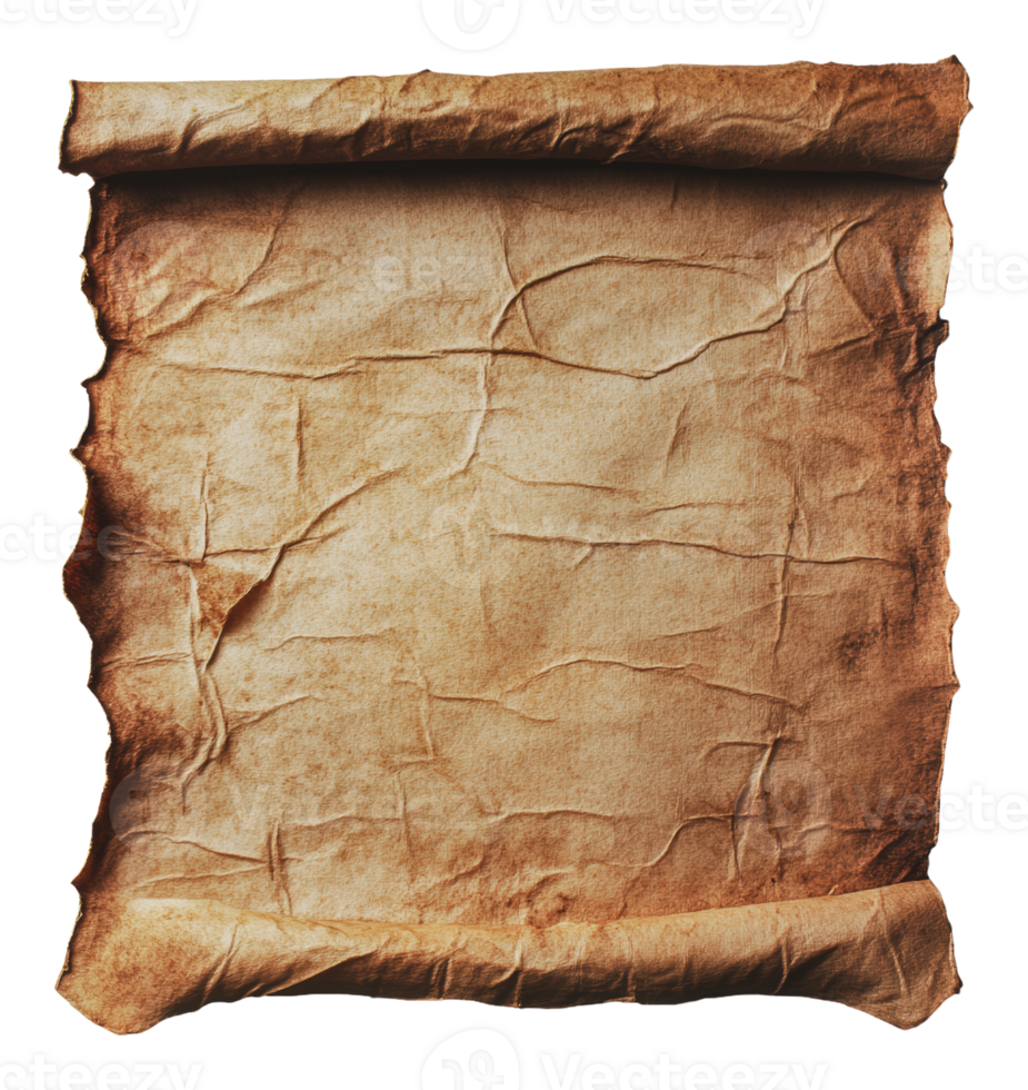 Vintage parchment scroll with aged texture png