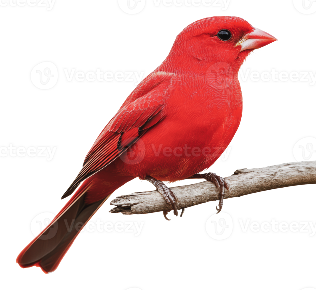Bright red bird perched on a branch in nature png