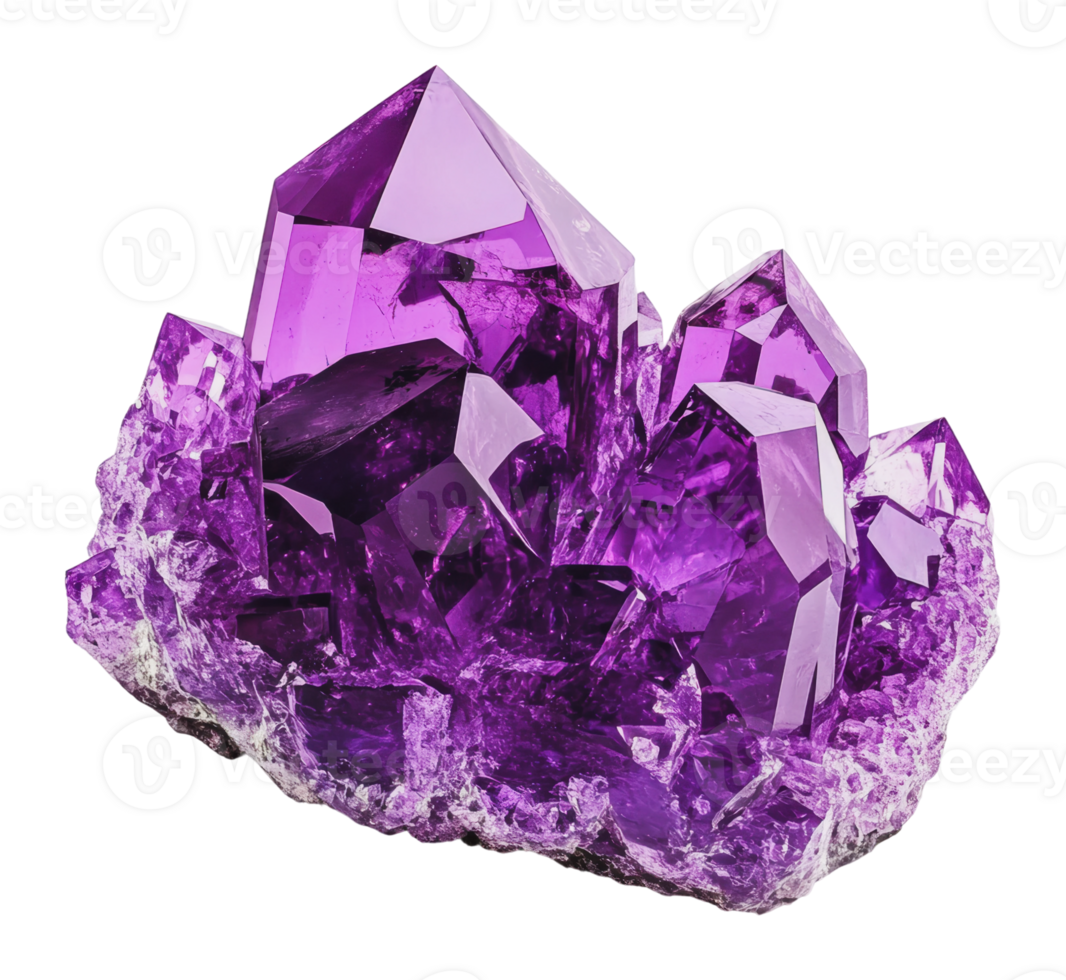 Amethyst crystal cluster with vibrant purple hues png