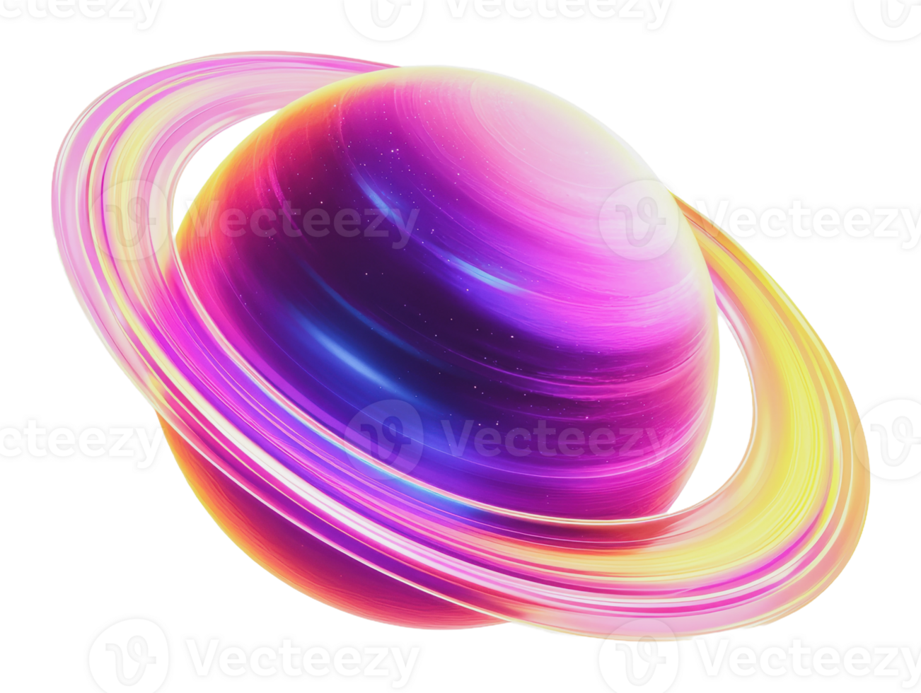 Colorful planet with rings in a cosmic setting png