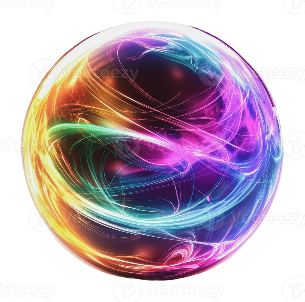 Colorful swirling orb with vibrant light trails png