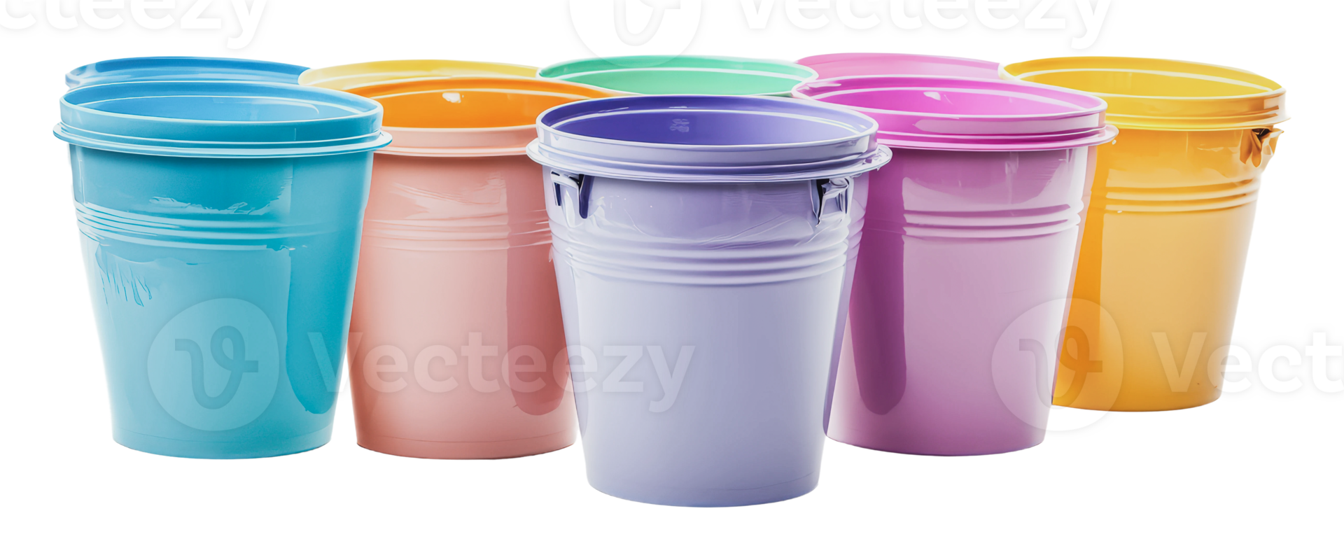 Vibrant display of colorful buckets png
