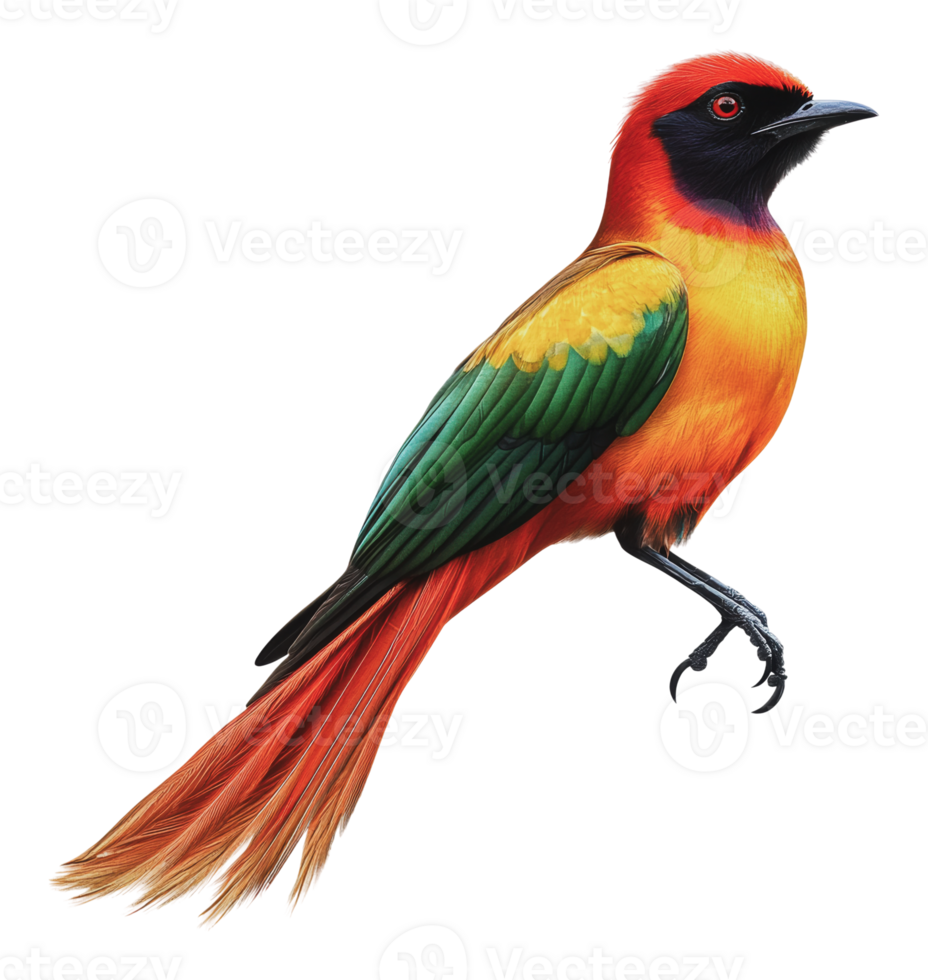 Brightly colored bird walking on a surface png