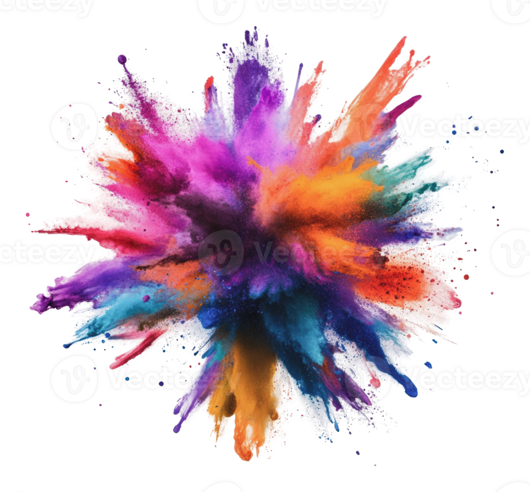 Colorful explosion of powdered pigments in motion png