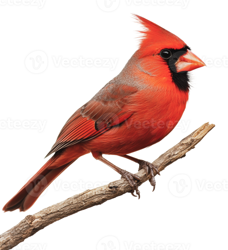 Bright red cardinal perched on a branch png
