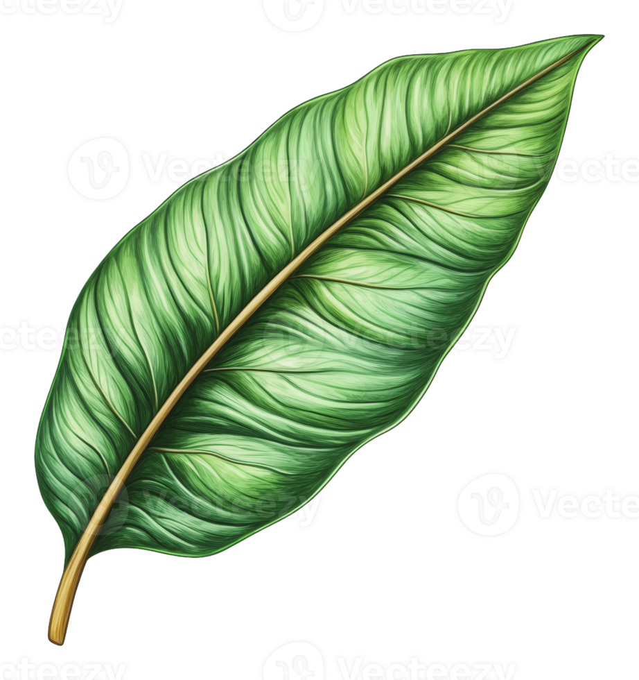 Large green leaf with intricate veining details png