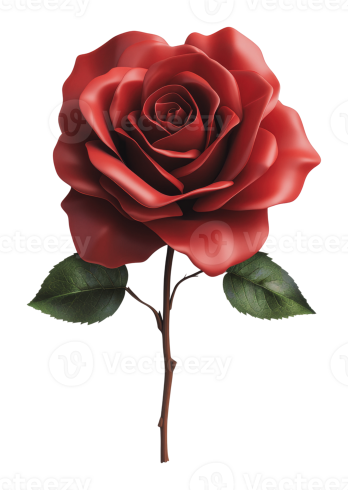Red rose with lush green leaves in close-up view png