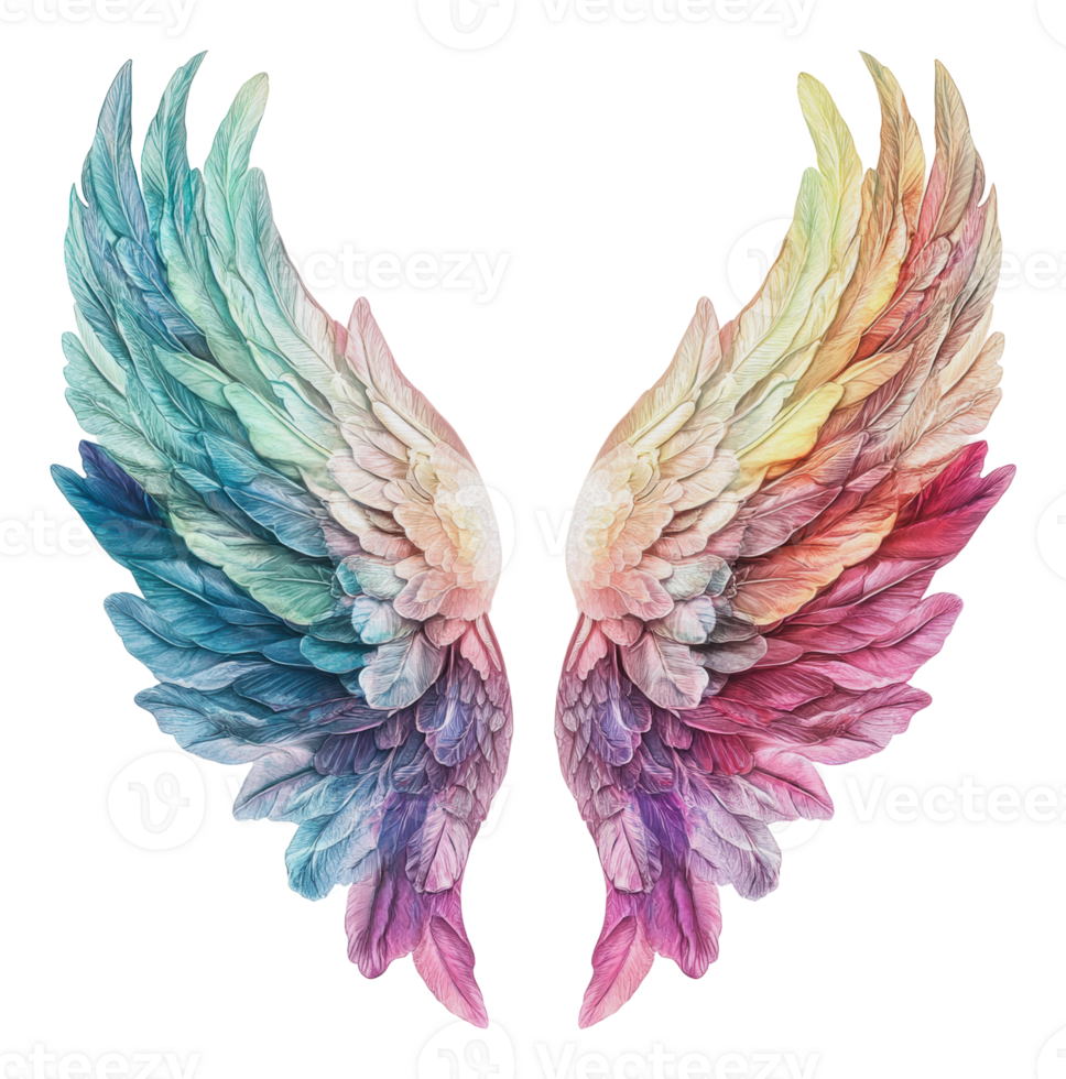 Colorful angel wings with feather details png