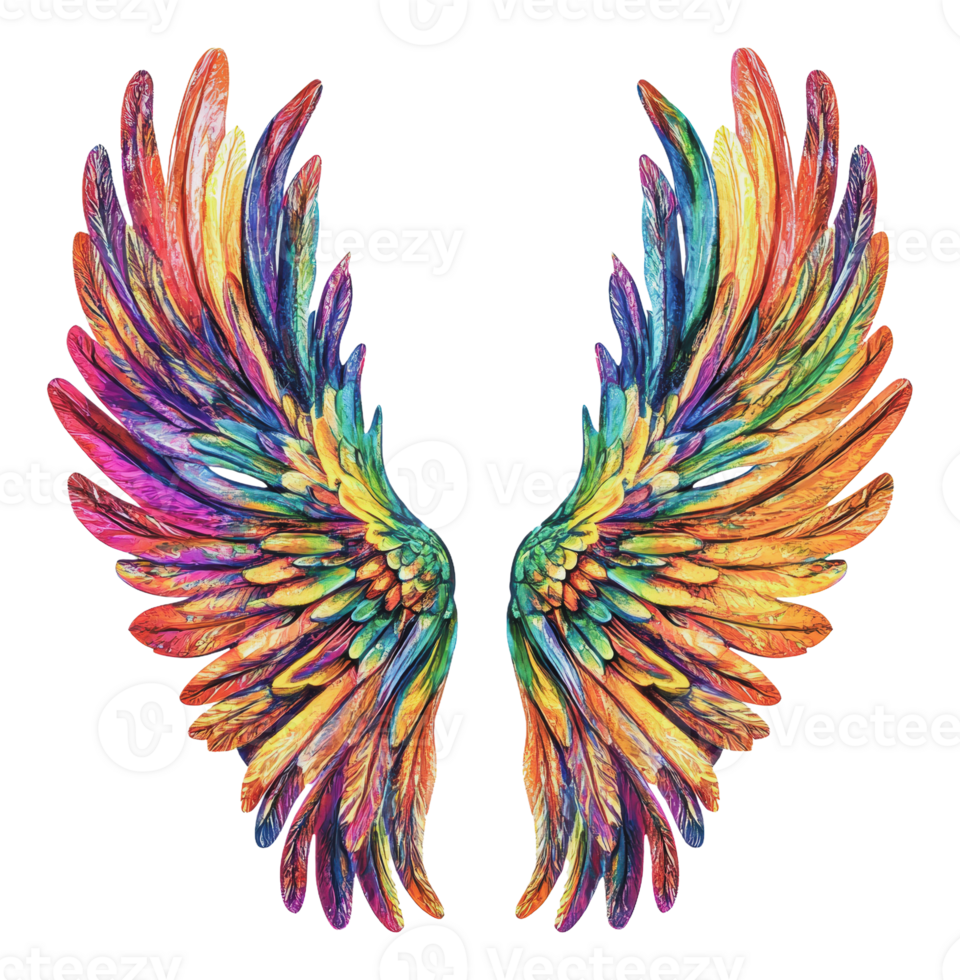 Colorful wings designed with intricate details png