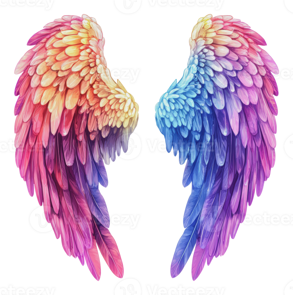 Vibrant feathered wings in a surreal design png