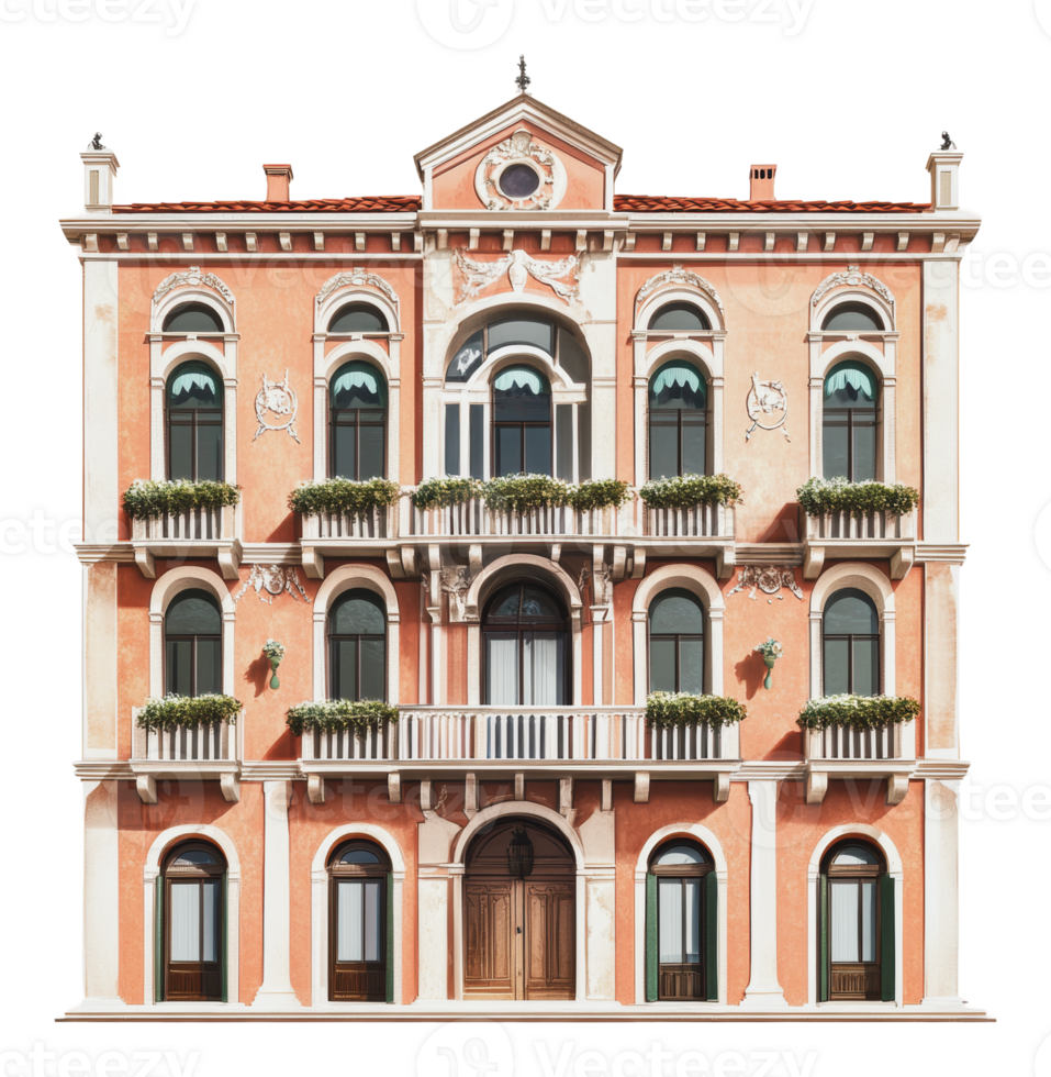 Elegant Venetian building with decorative features png