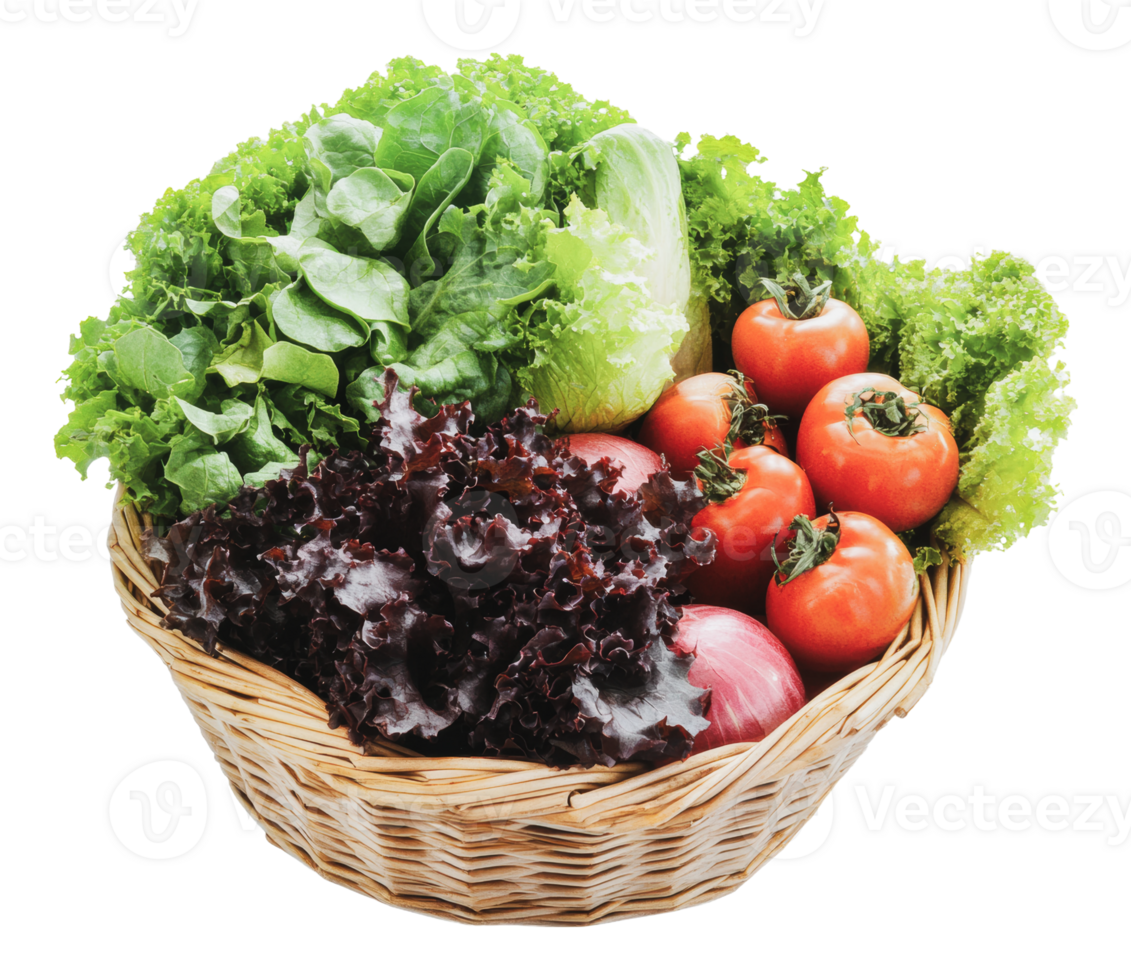 Fresh selection of assorted vegetables in a basket png