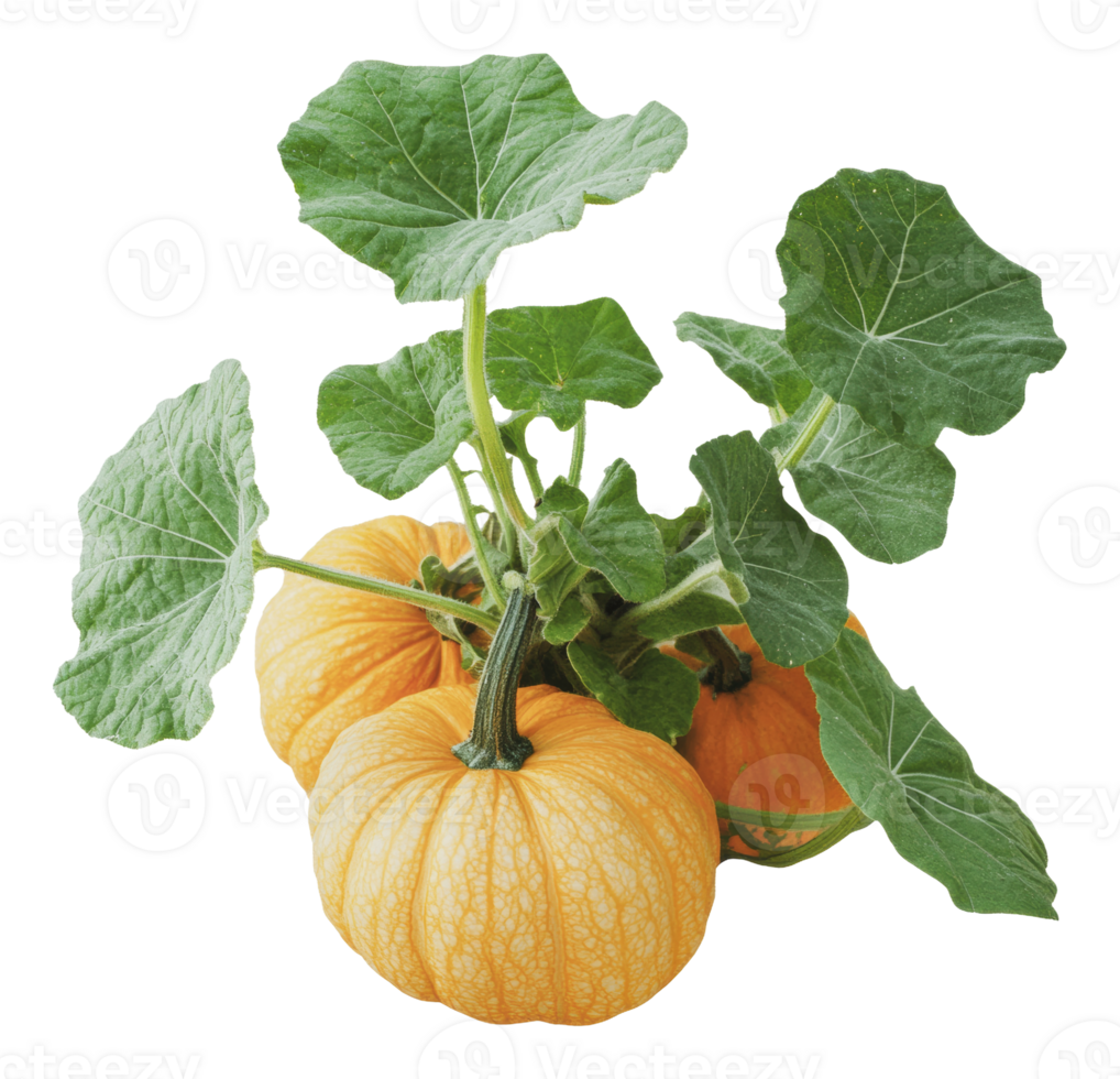 Fresh pumpkins growing in a garden patch png