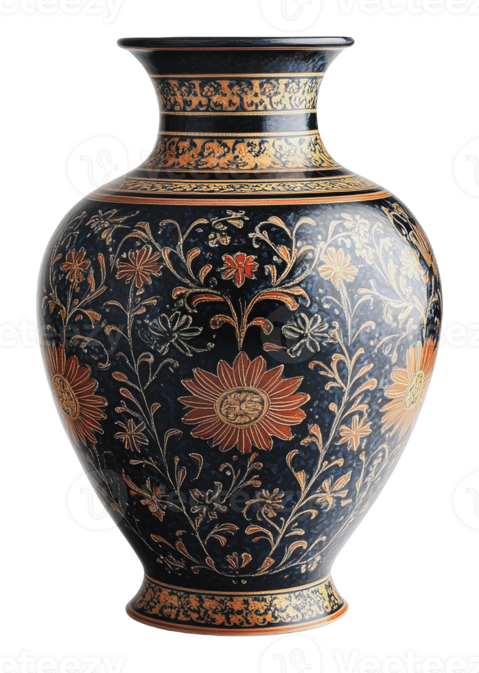 Decorative vase with intricate floral patterns png