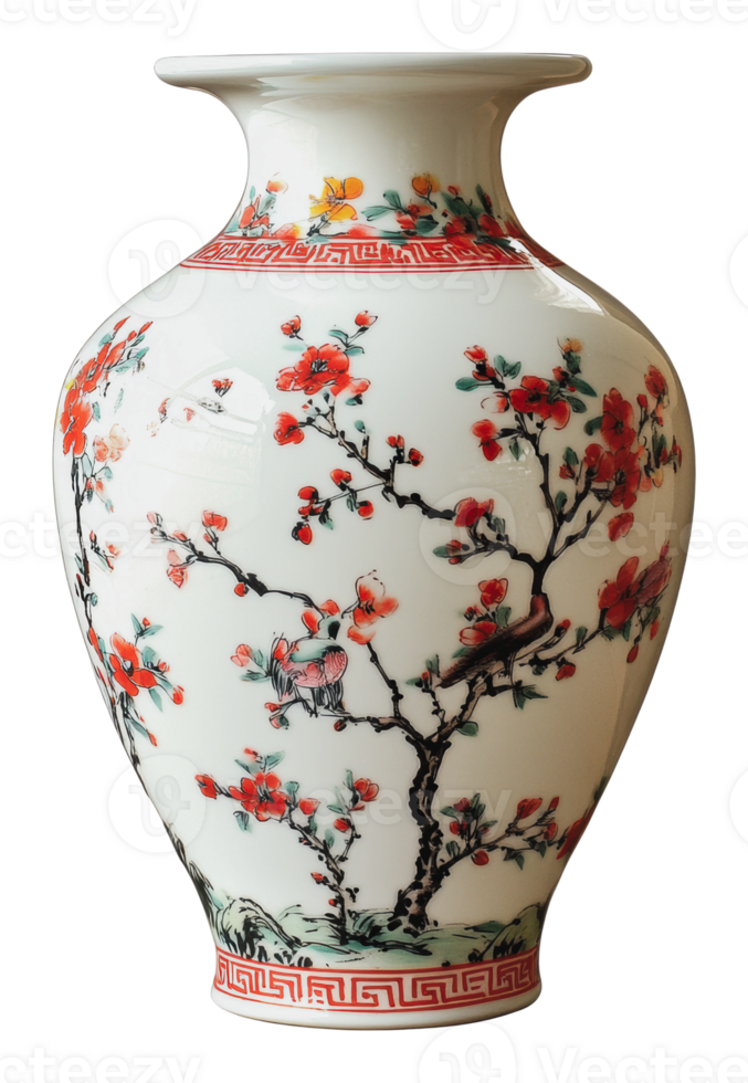 Elegant porcelain vase with floral design in bloom png