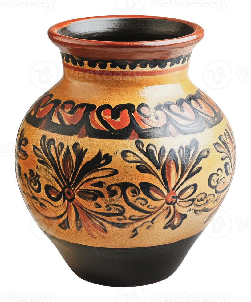 Vibrant vase with floral patterns png