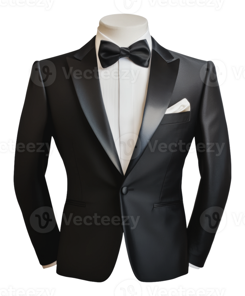 Elegant black tuxedo displayed on a mannequin png