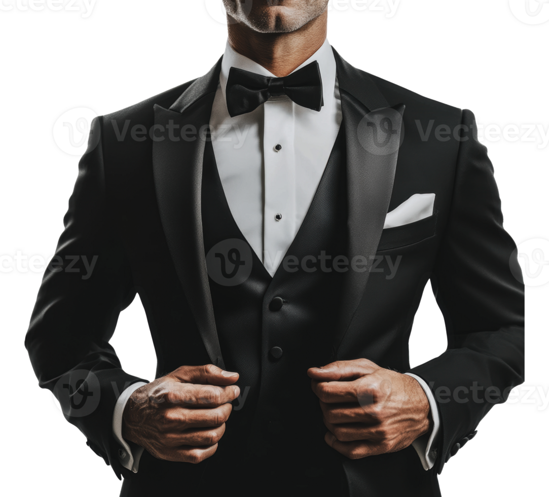 Elegant man adjusting his formal attire at event png