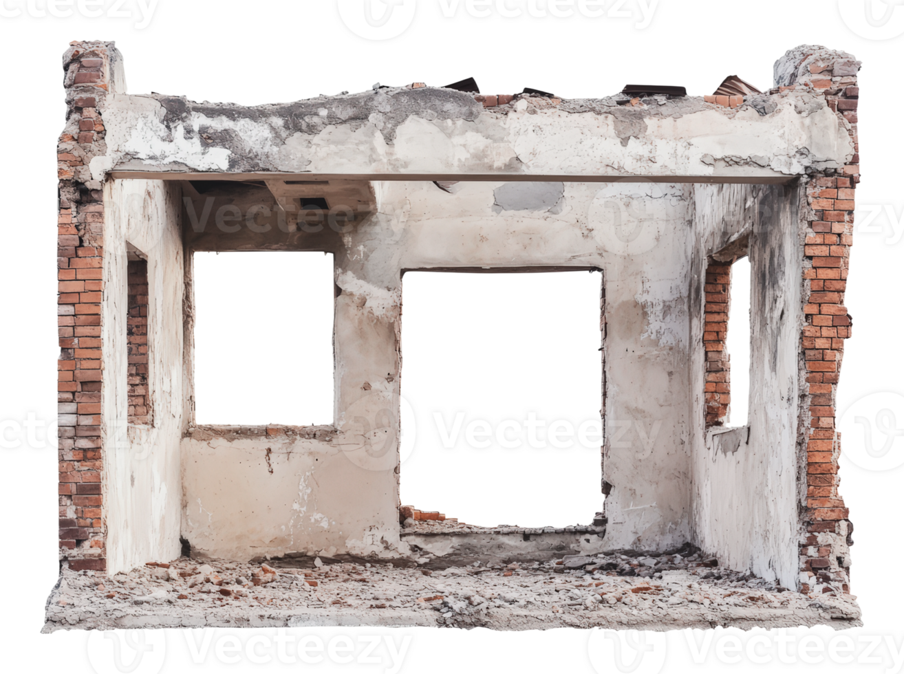 Abandoned building with crumbling walls exposed png