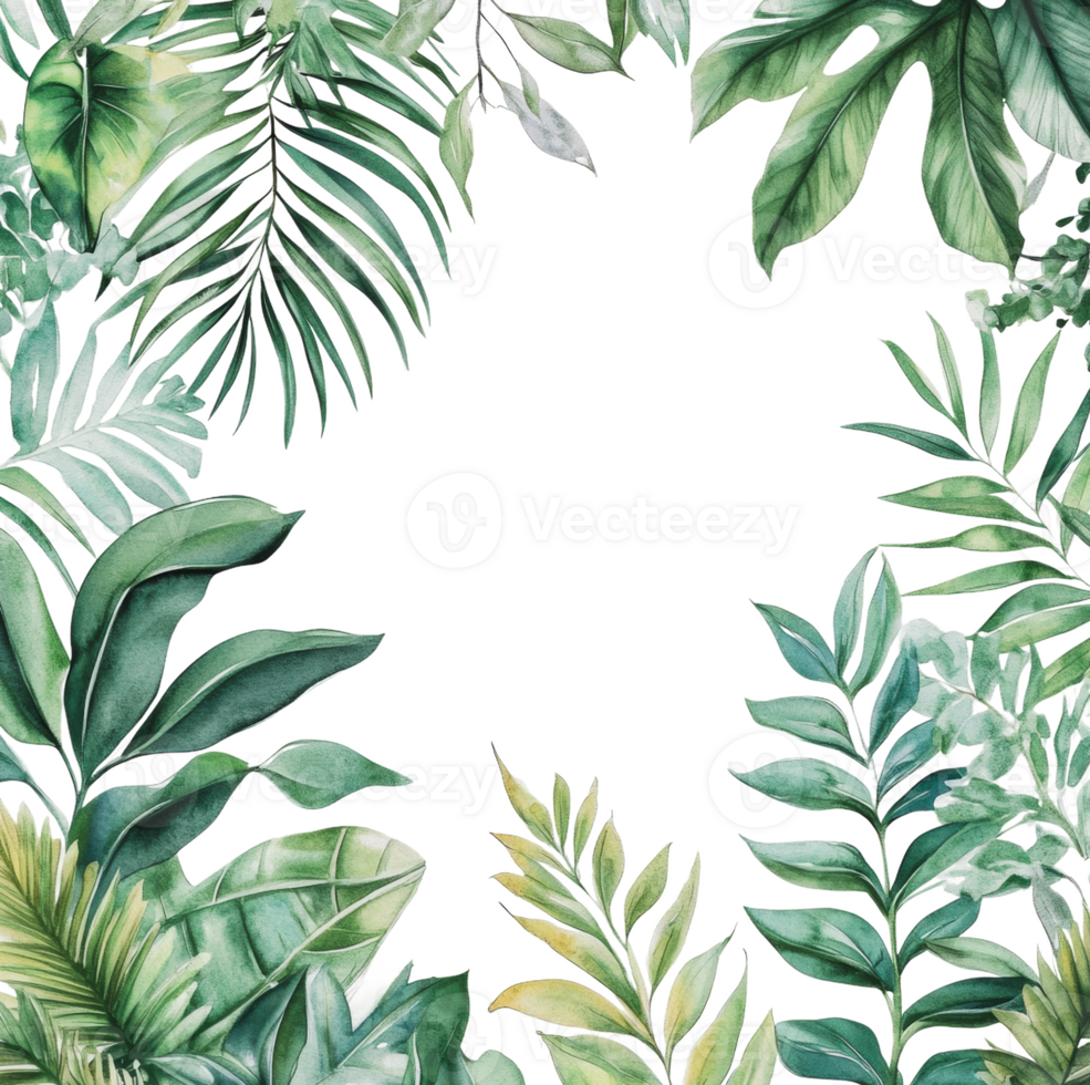 Green tropical leaves frame for artistic designs png