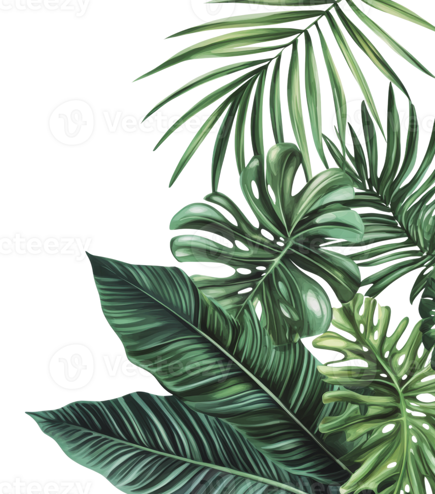 Tropical leaves create a vibrant wall decor design png