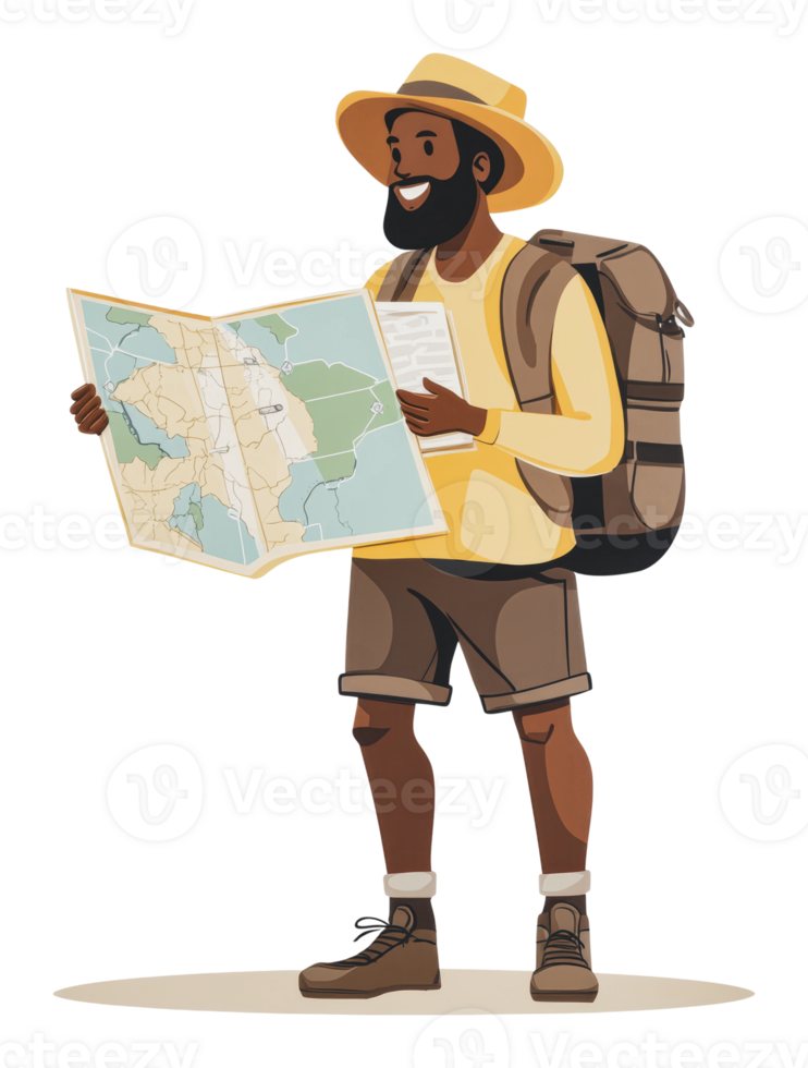 Hiker exploring nature with a map in hand png