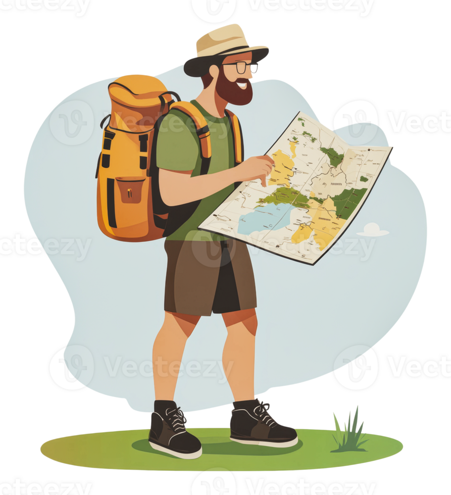 Hiker exploring new trails with a detailed map png