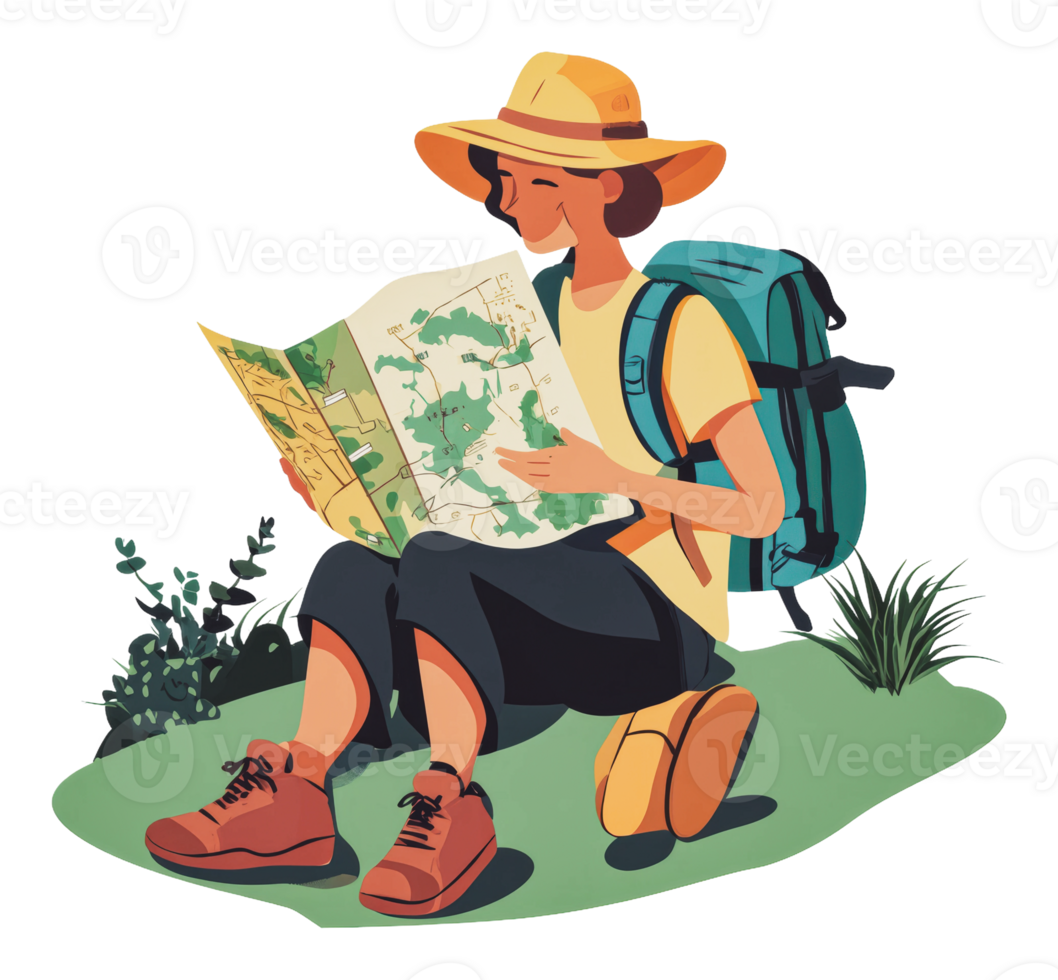 Exploring nature with a map during a hike png
