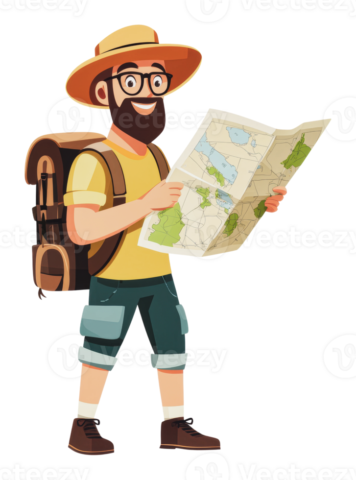 Hiker exploring new trails with a map in hand png
