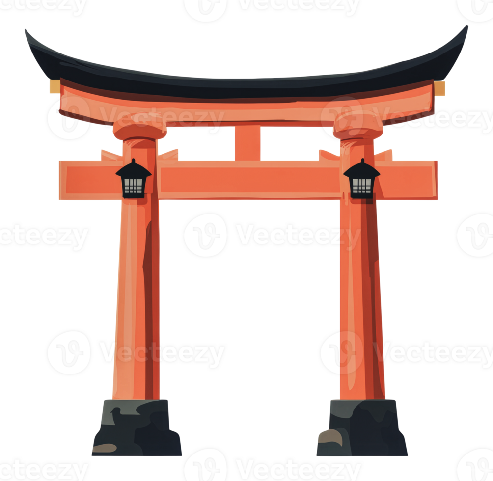Beautiful vermilion torii gate in peaceful setting png