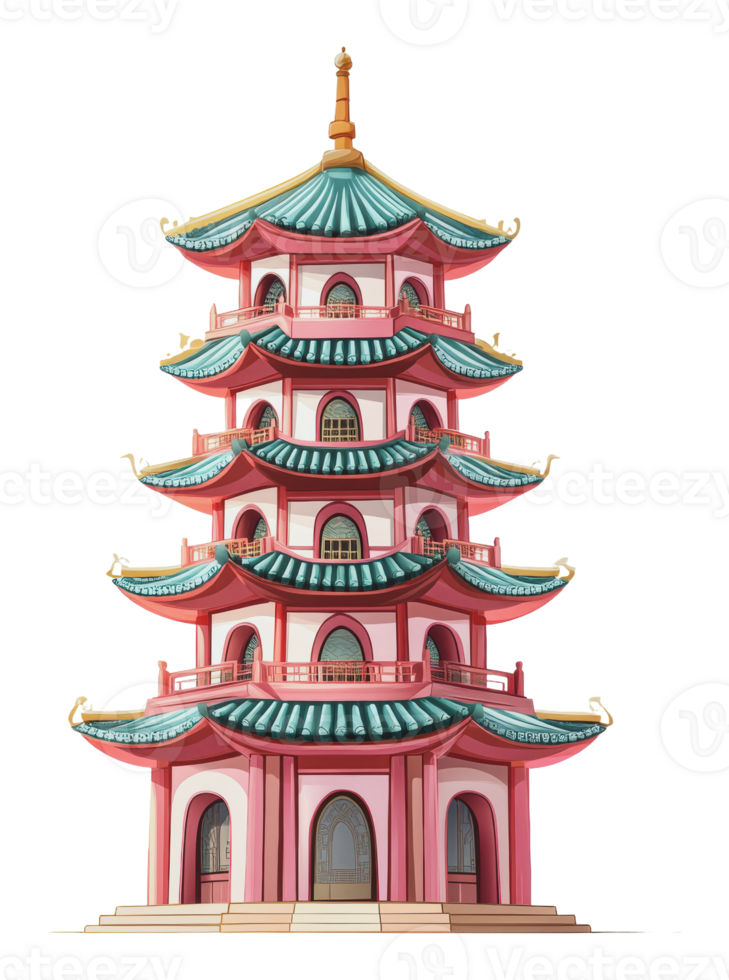 Vibrant pagoda with detailed design png