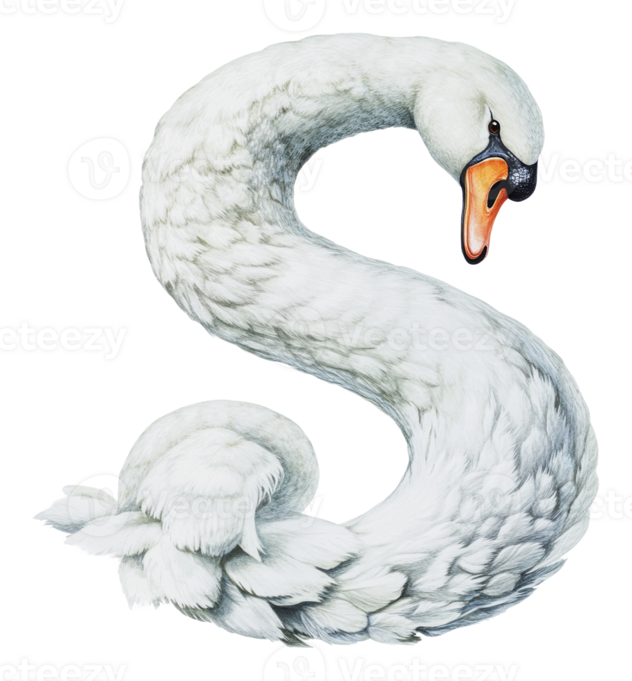 Elegant swan forms letter S in artistic design png