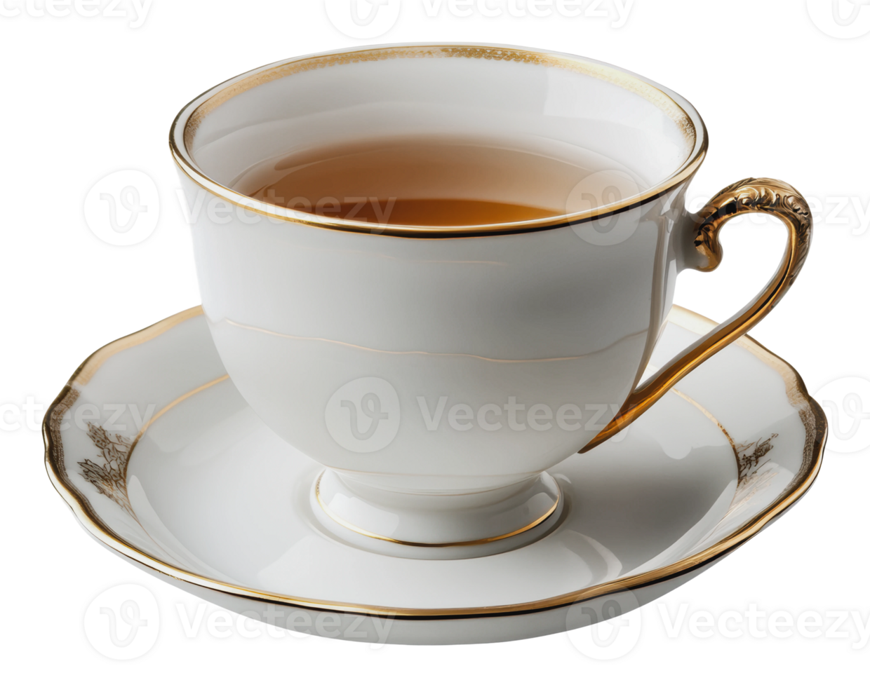 Elegant tea cup with saucer on display png