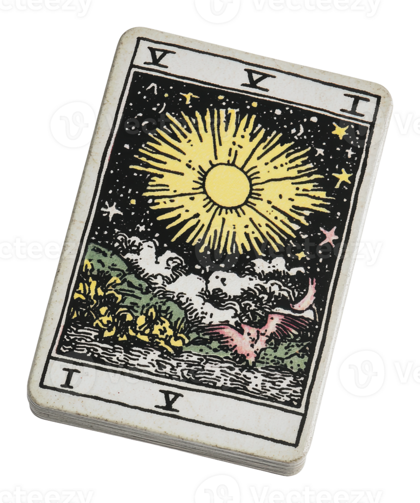 Tarot card depicting the sun with vibrant colors png