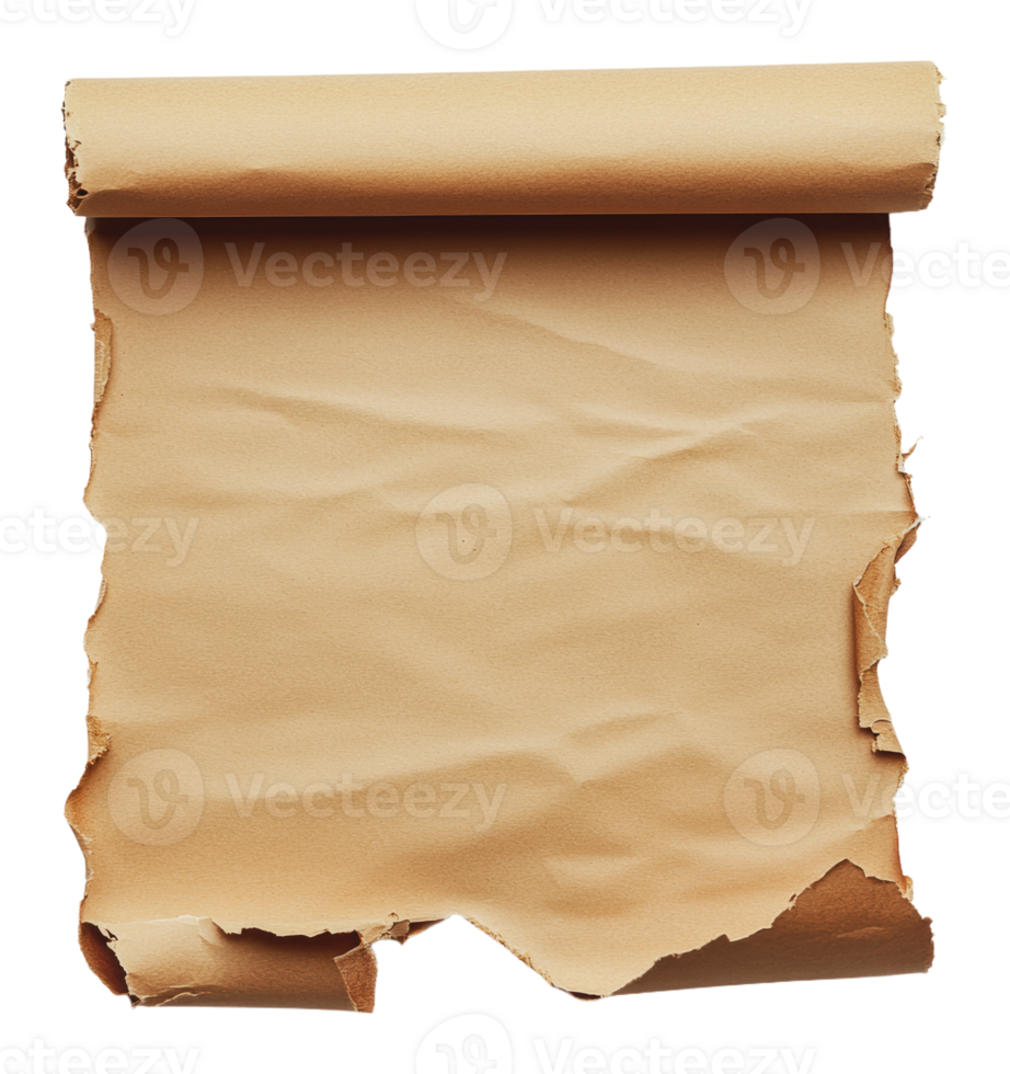 Torn brown paper scroll with a rustic appearance png
