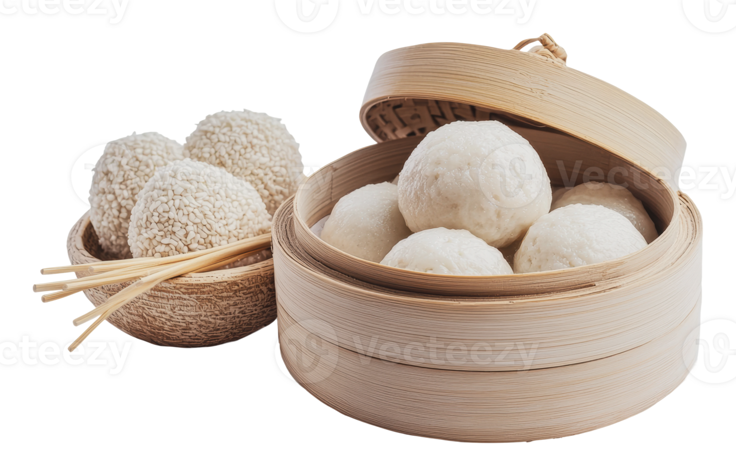 Delicious dumplings served in a bamboo steamer png