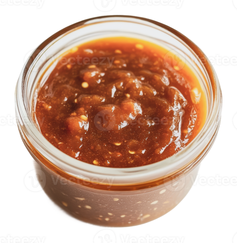 Homemade spicy sauce in a glass jar on display png
