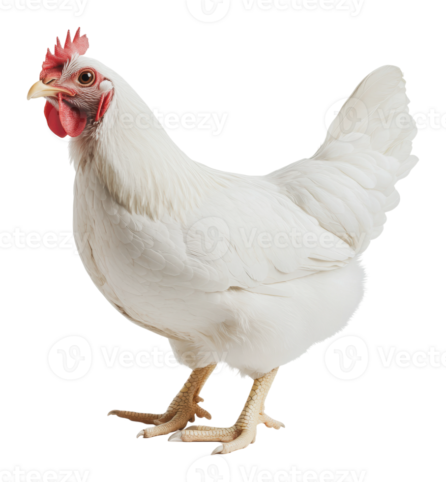 White chicken standing gracefully in a farmyard png