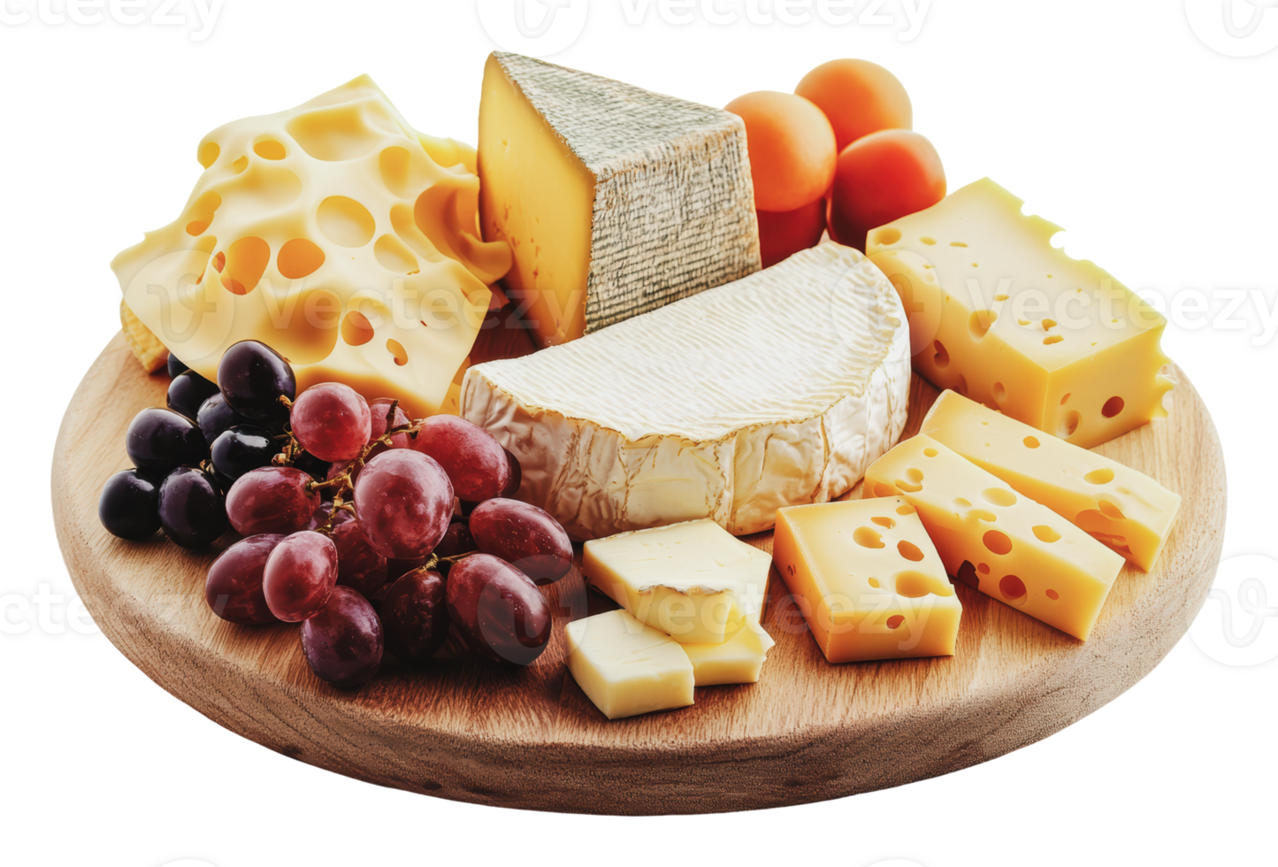 Cheese platter with assorted varieties and fruits png