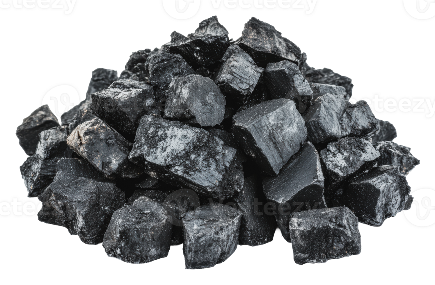 Black coal pieces stacked in a random pile png