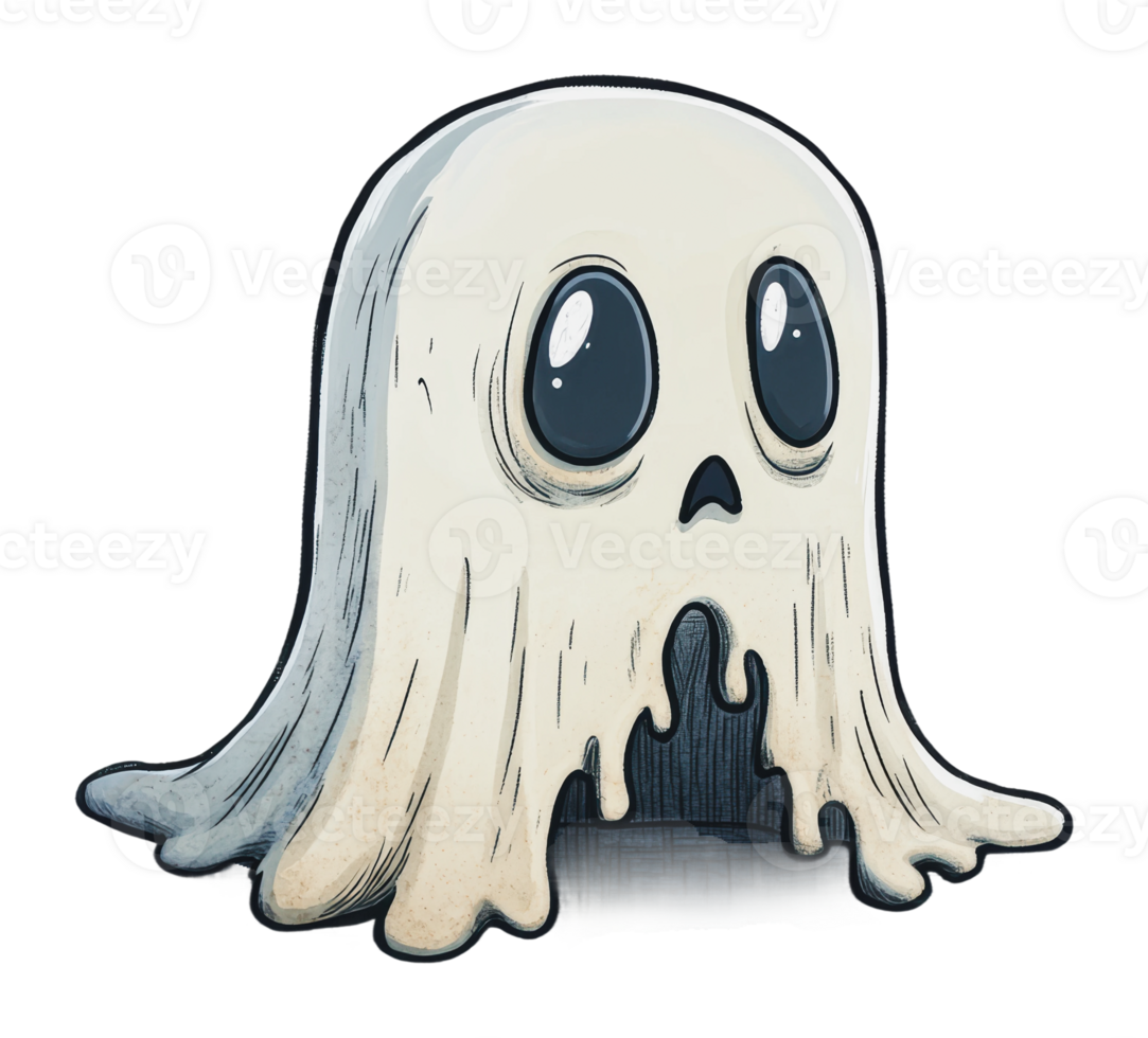 Cute, big-eyed ghost with a soft feel png