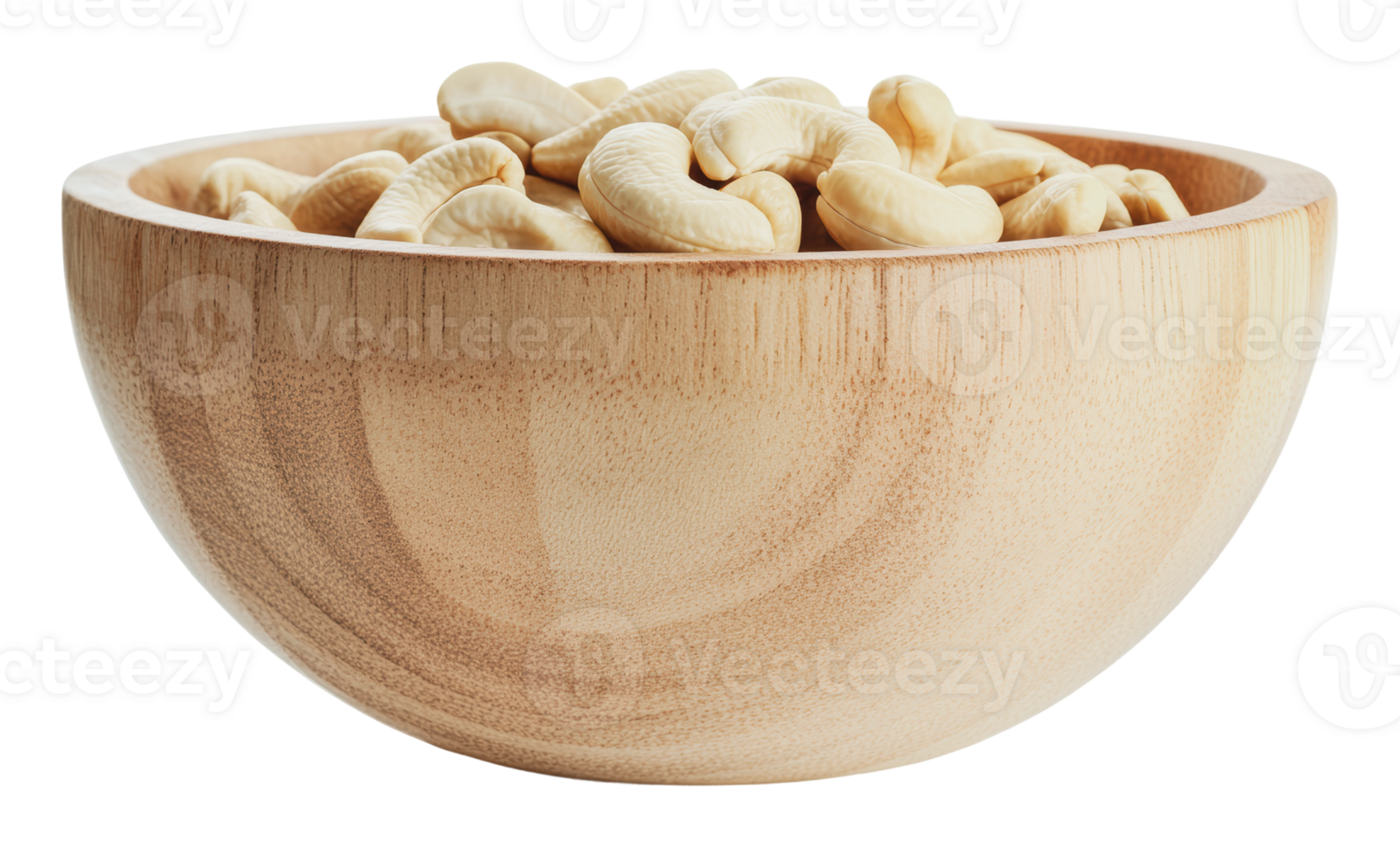 Cashew nuts in a wooden bowl on display png