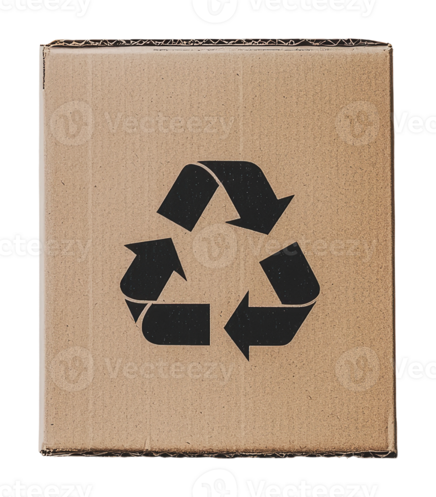 Recyclable cardboard box with recycling symbol png