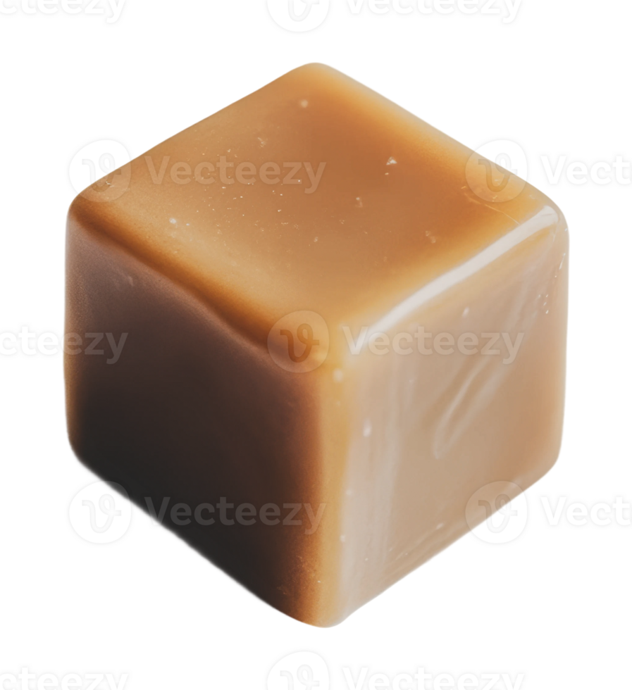 Sweet caramel candy cube on a white background png
