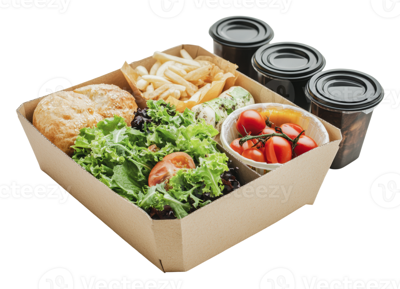 Healthy lunch box with salad and sides for people png