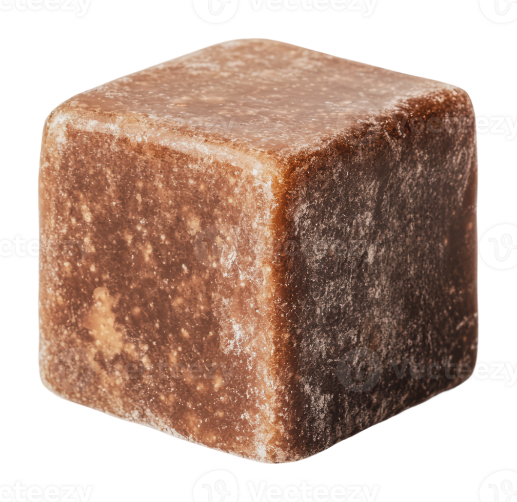 Unique brown sugar cube on a clean surface png